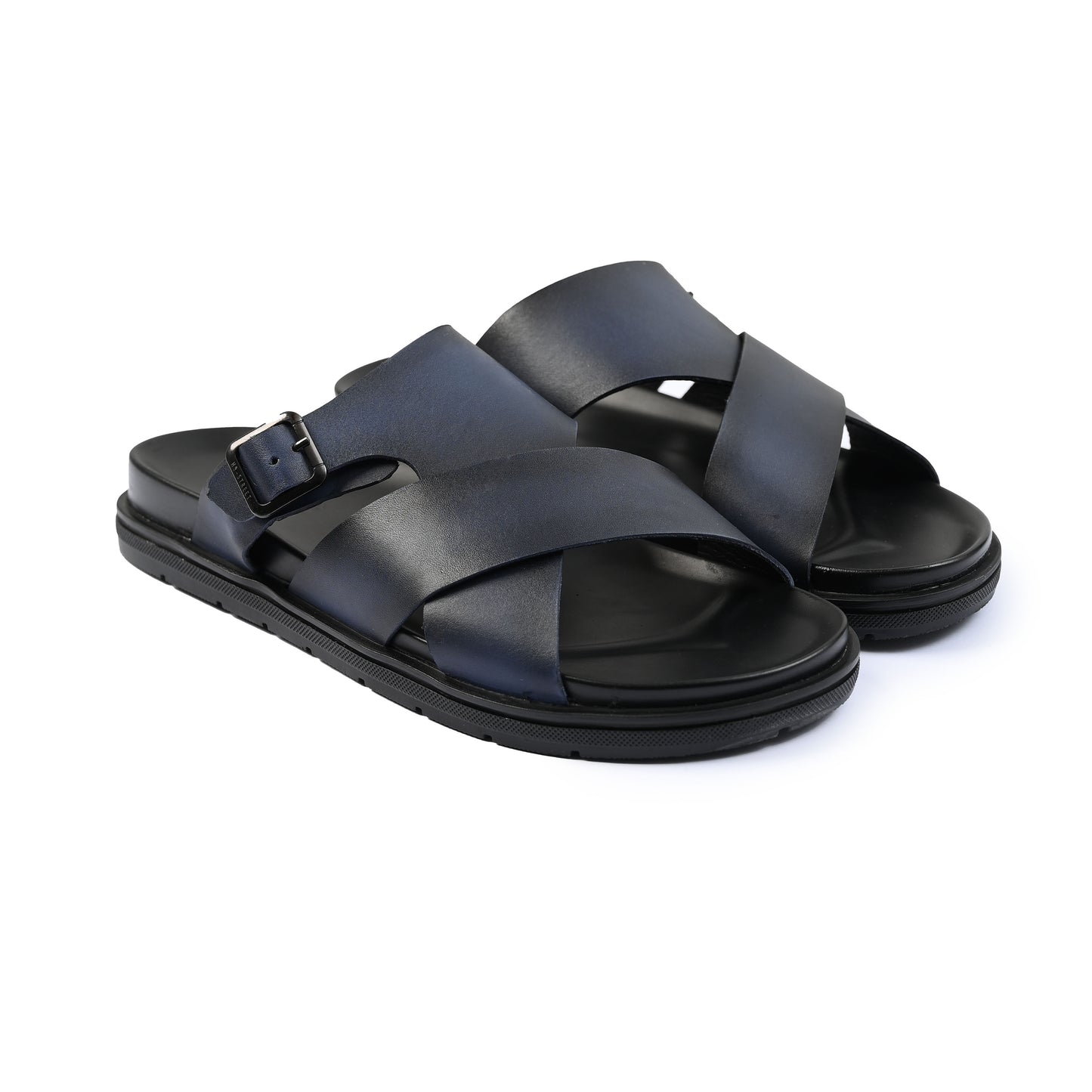 black leather slippers