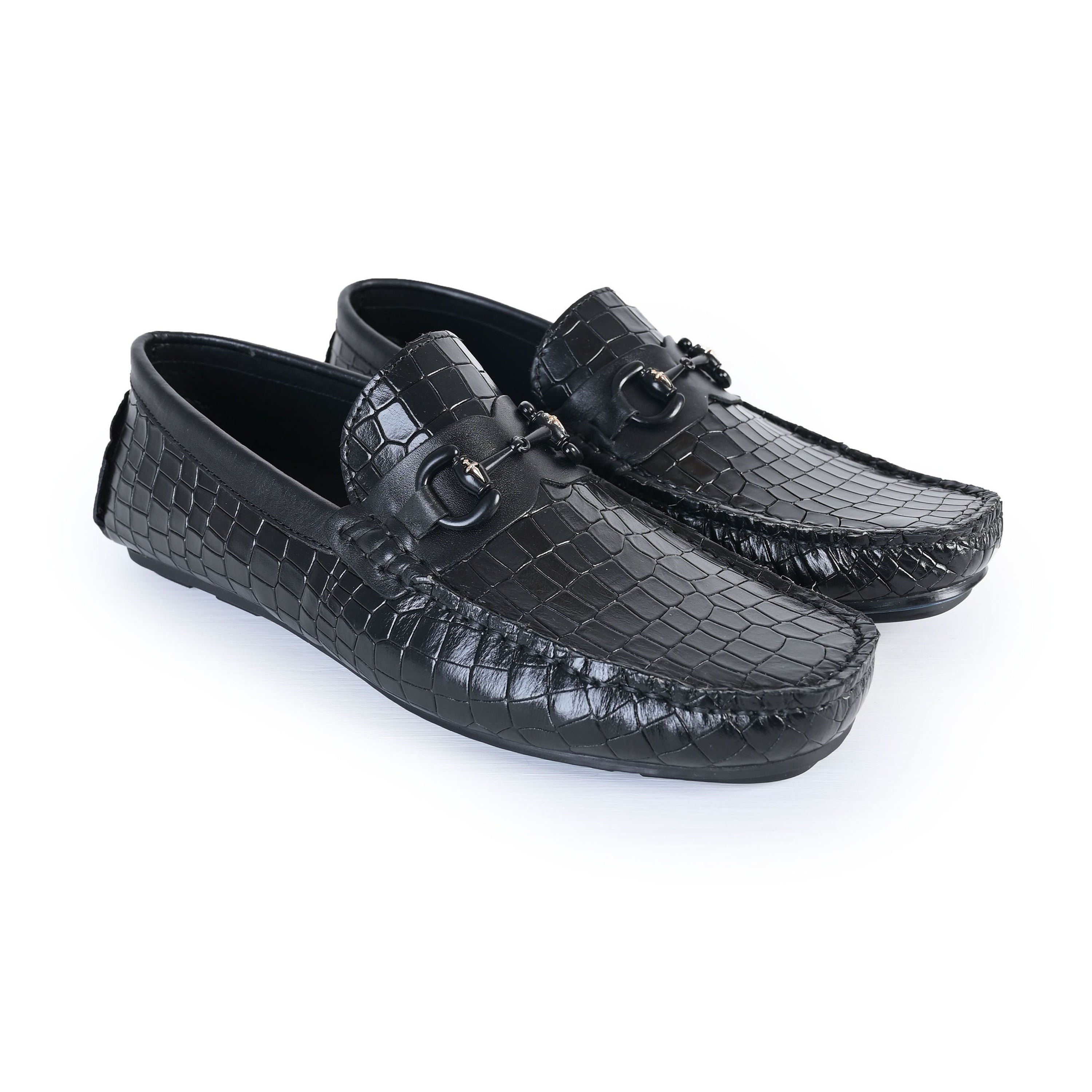 BLACK EMBOSSED LEATHER SHOES