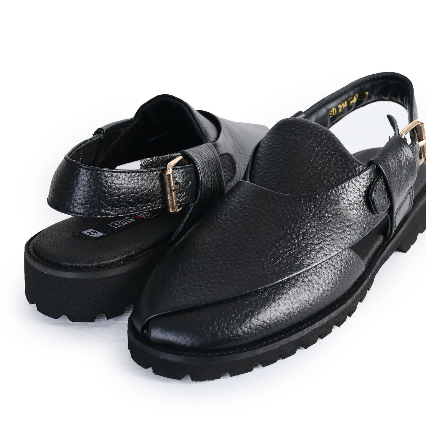 BLACK MILT LEATHER SANDAL
