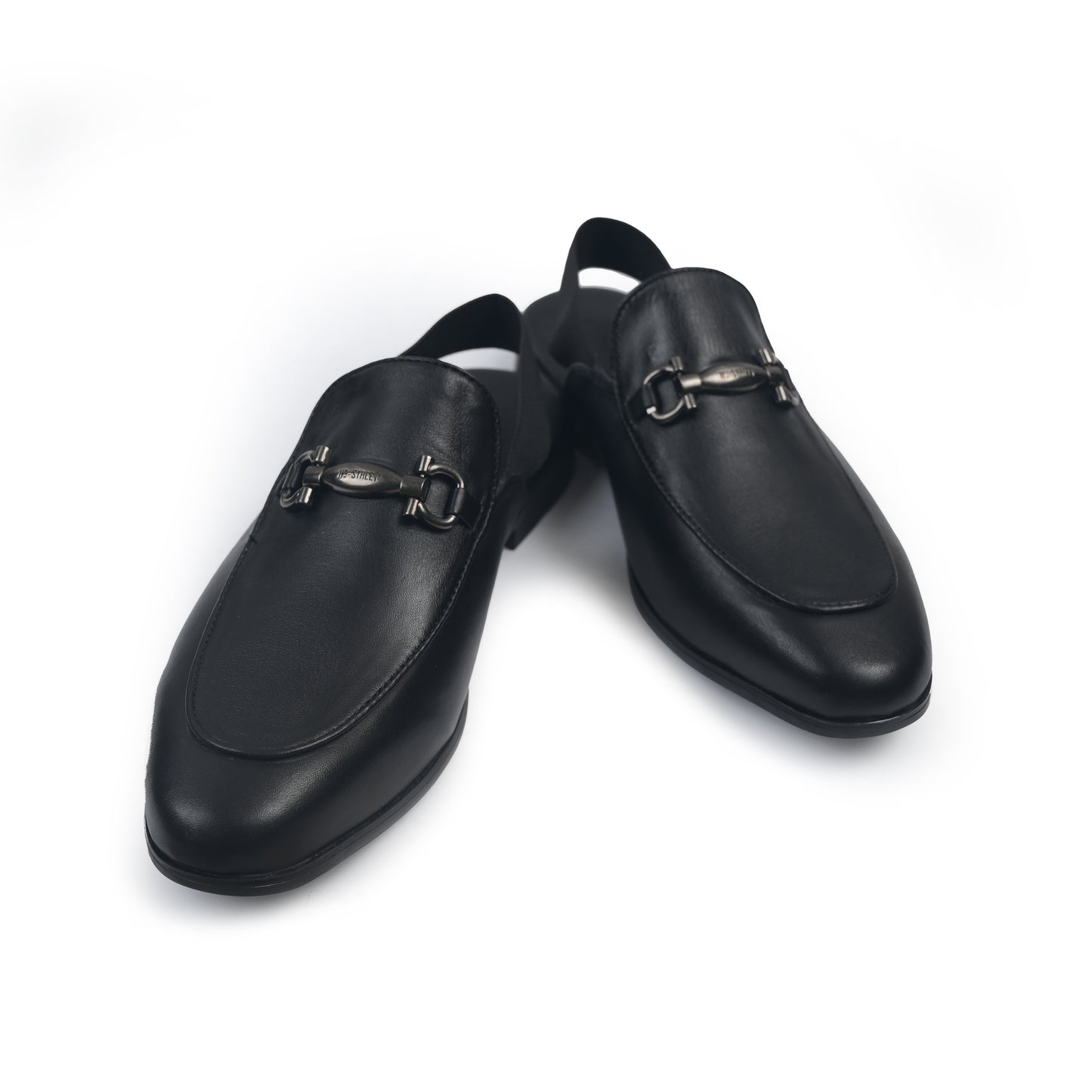 BLACK LEATHER BACKLESS MULE
