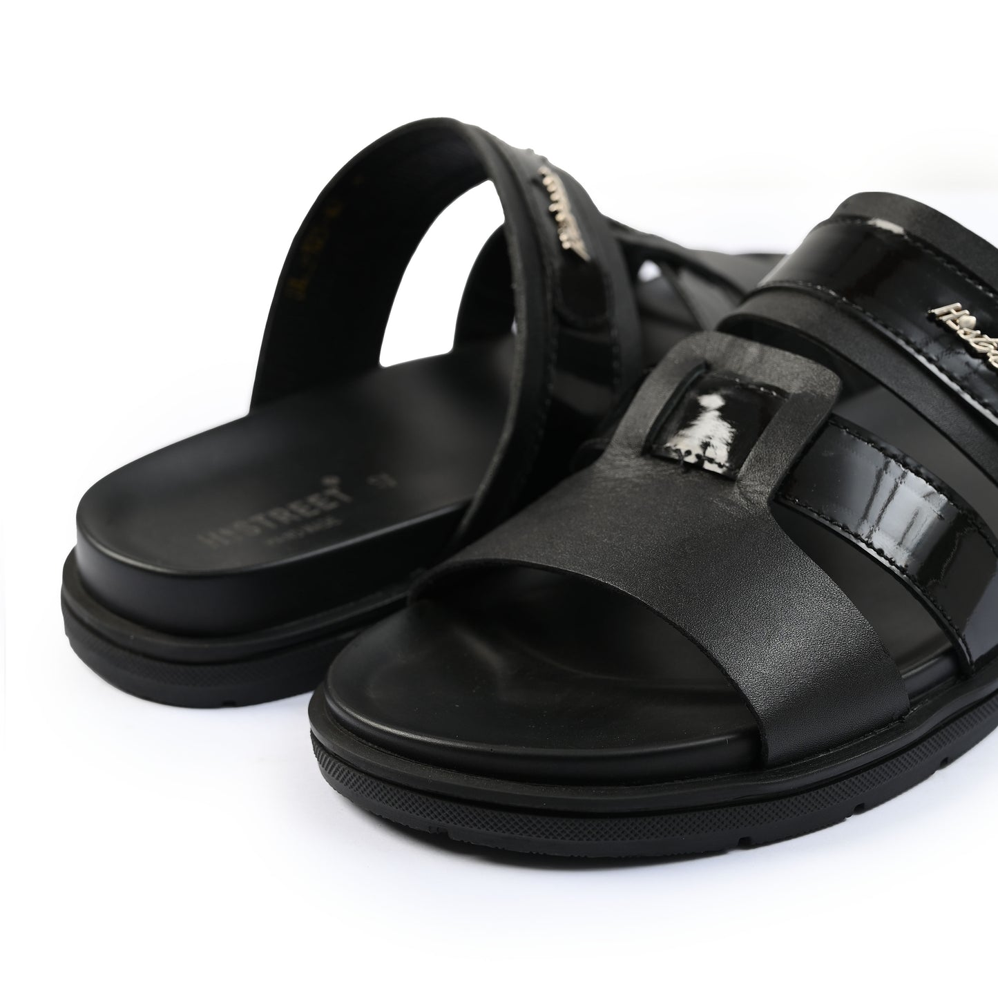 black leather chappal