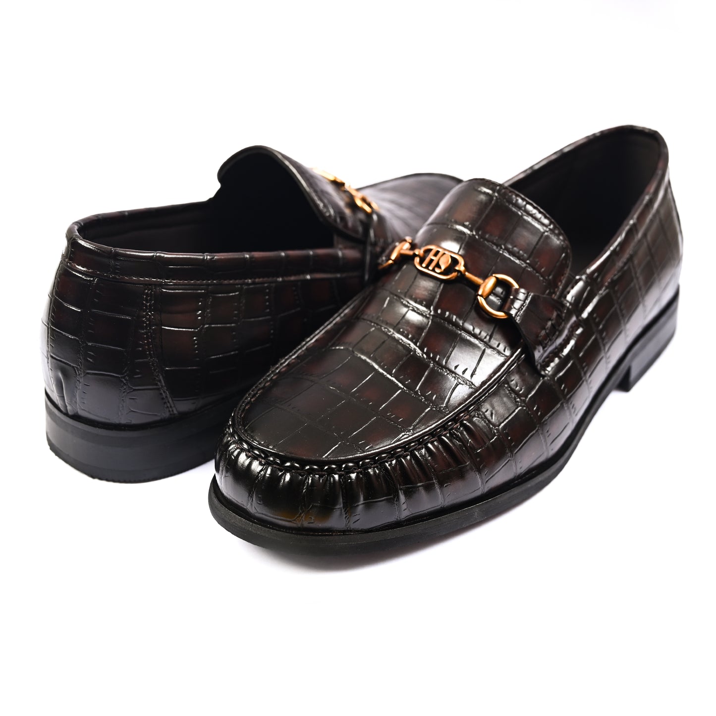 BROWN CROCO TEXTURED SHOES