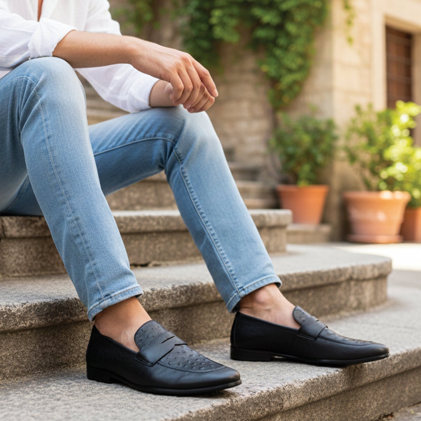 TWO TONE TEXTURED LEATHER SHOES