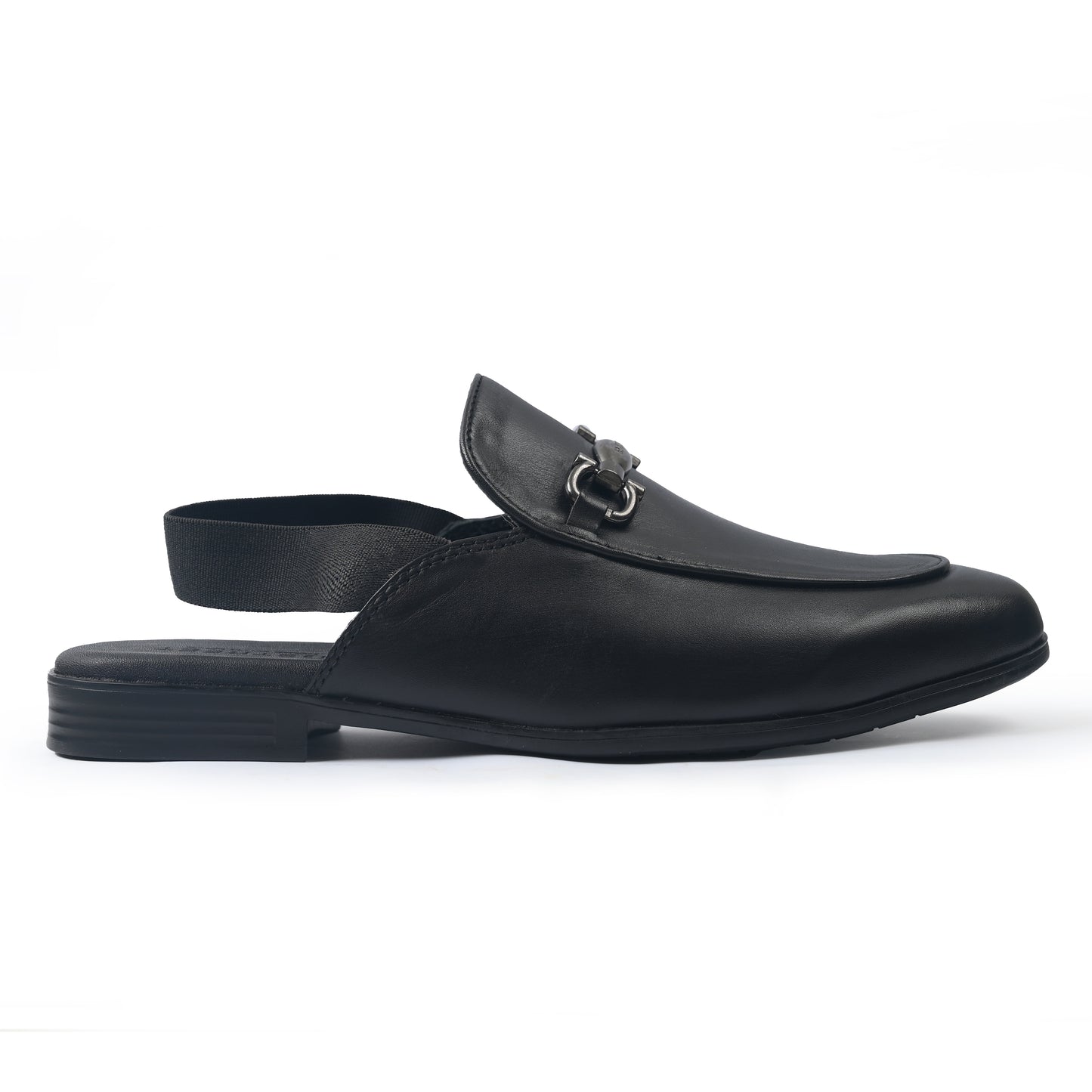 BLACK LEATHER BACKLESS MULE