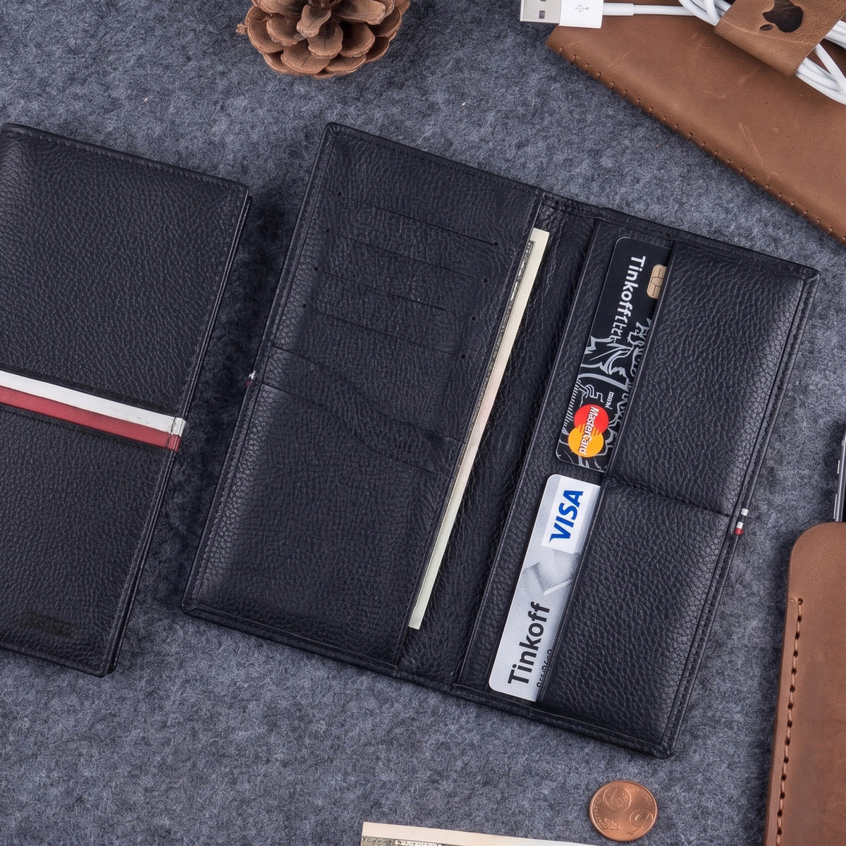 BLACK LEATHER LONG WALLET