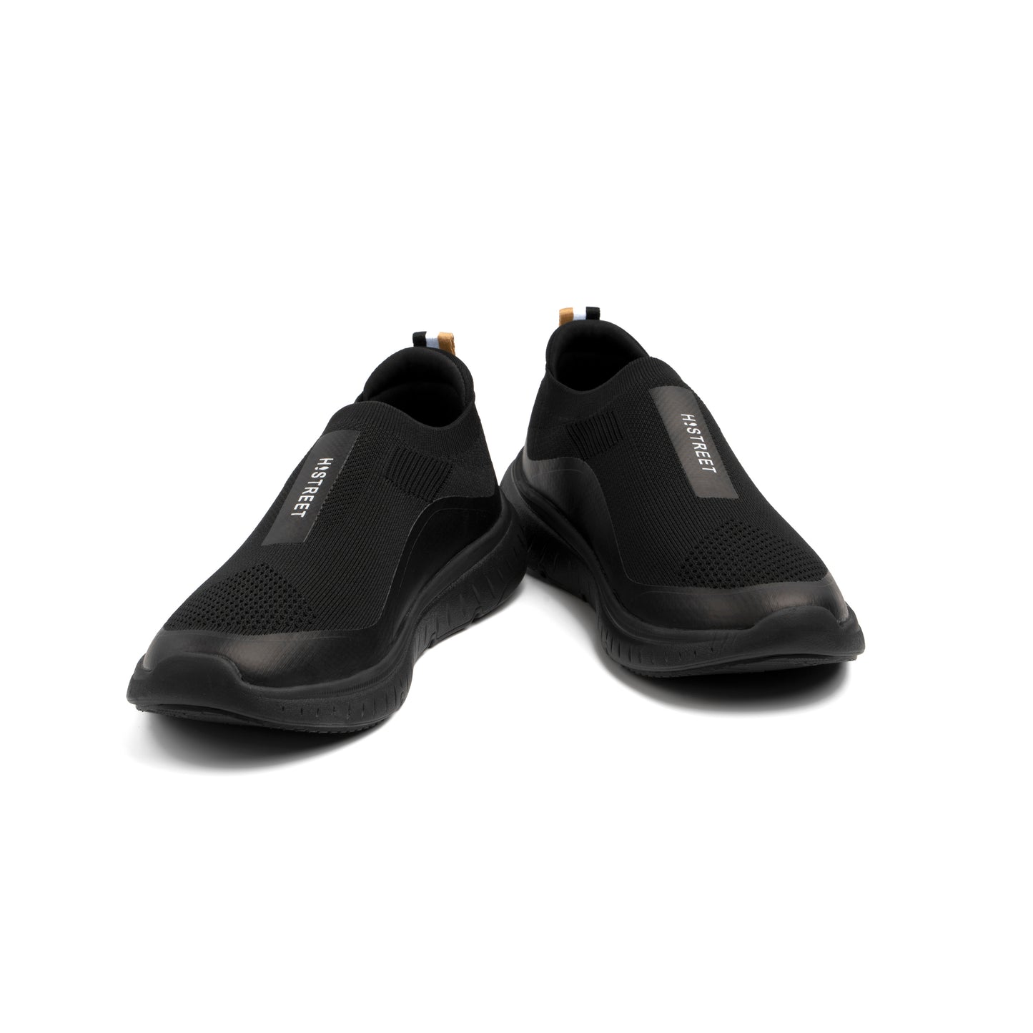 BLACK KNITED SLIP ON SHOES