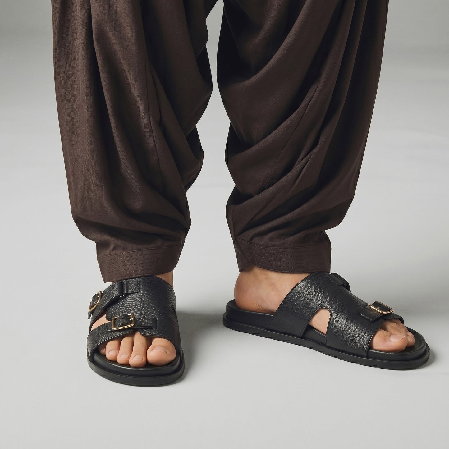 BLACK LEATHER EVA SLIPPER