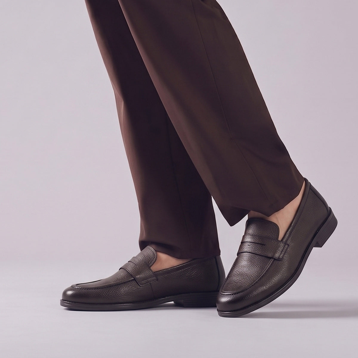 BROWN MILLED LEATHER LOAFERS