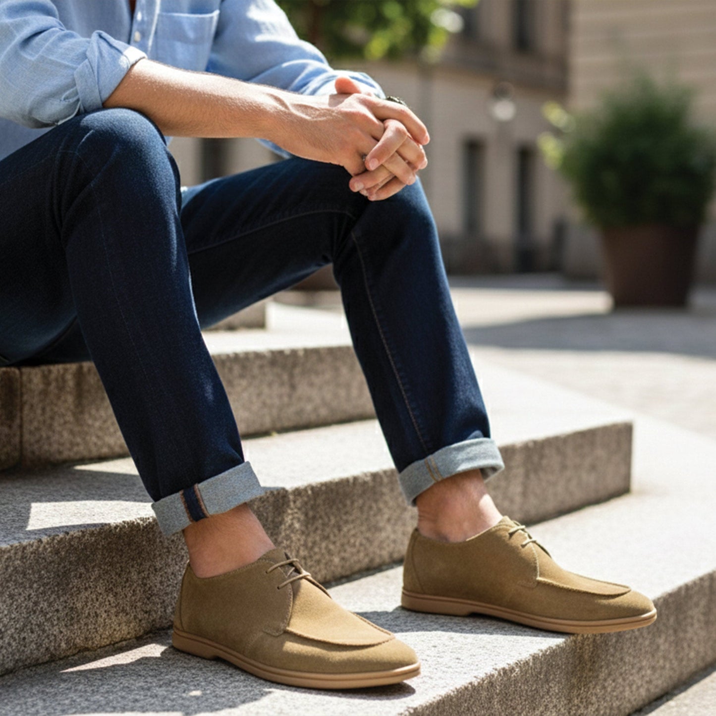 BEIGE SUEDE LACE UP SHOES - Hi-Street