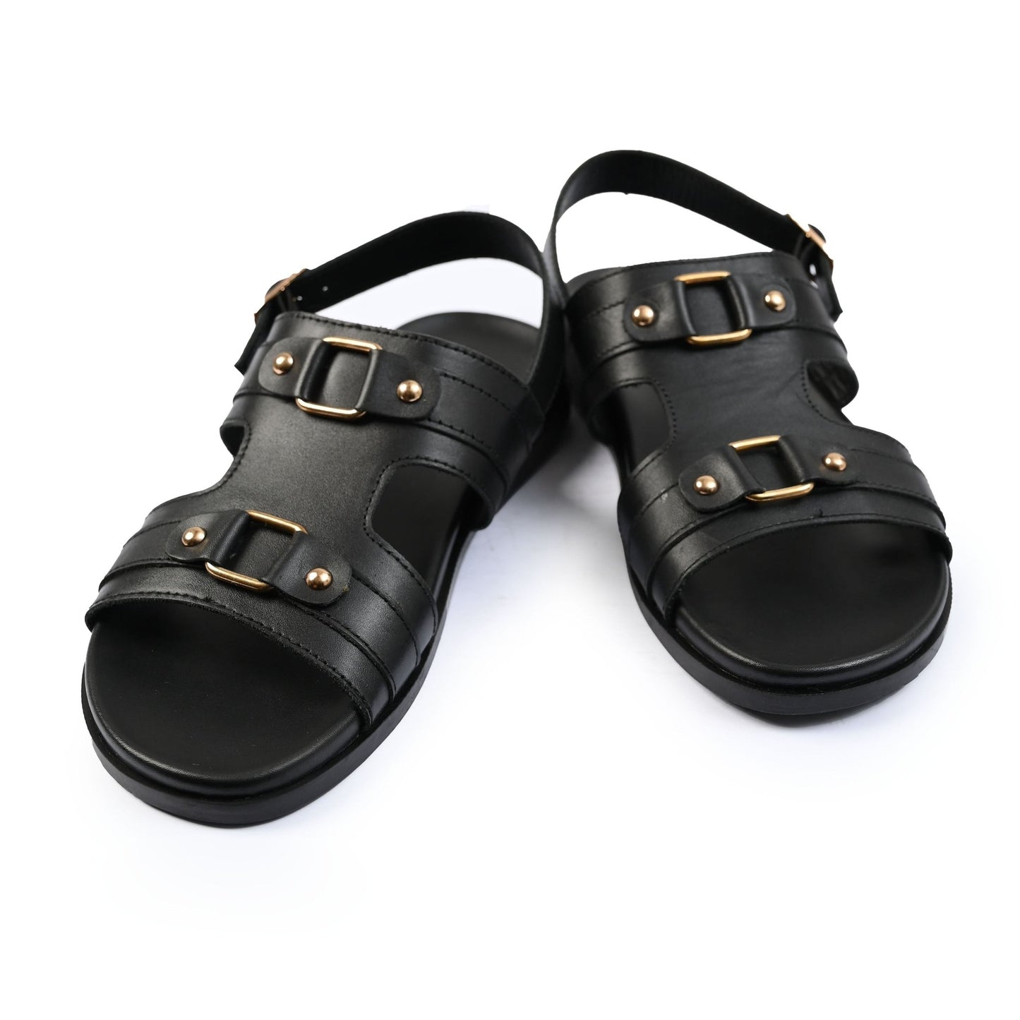 BLACK LEATHER COMFORT SANDAL - Hi-Street