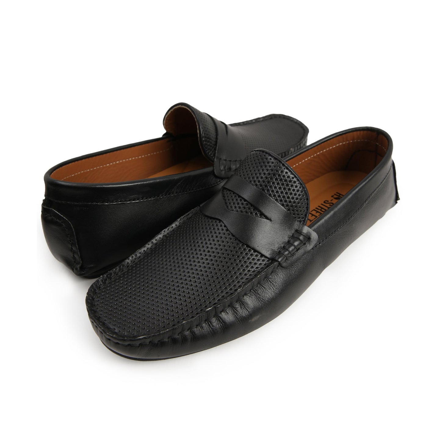 BLACK TEXTURED LEATHER MOCCASINS - Hi-Street