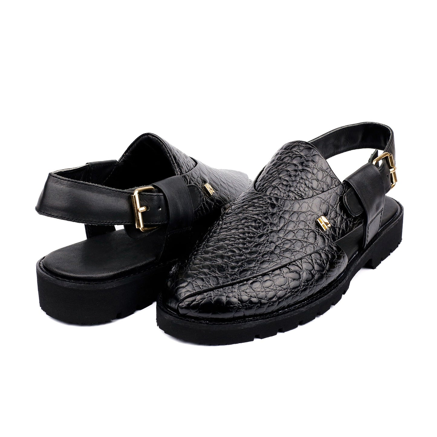 BLACK TEXTURED SANDAL - Hi-Street