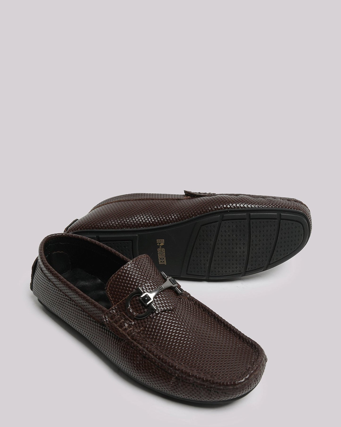 Brown Textured Leather Shoes - Hi-Street