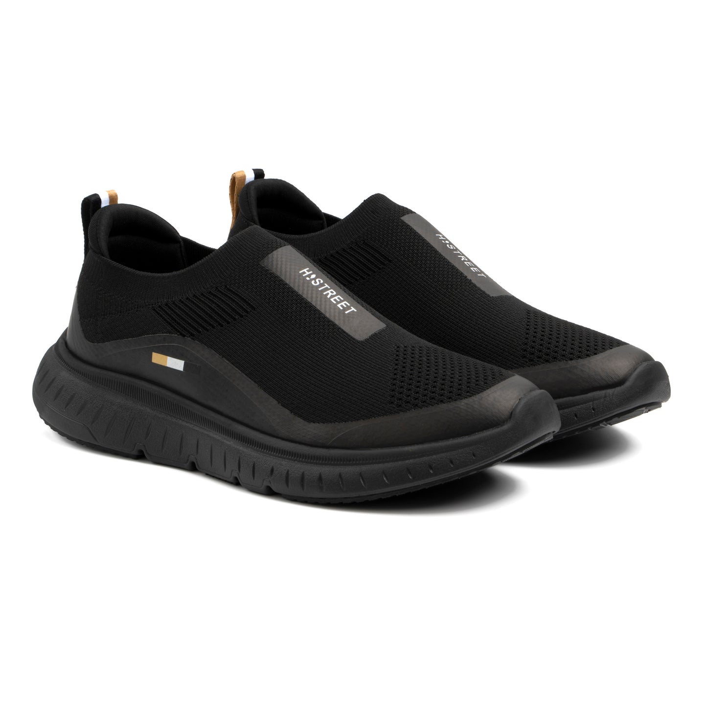 BLACK KNITED SLIP ON SHOES