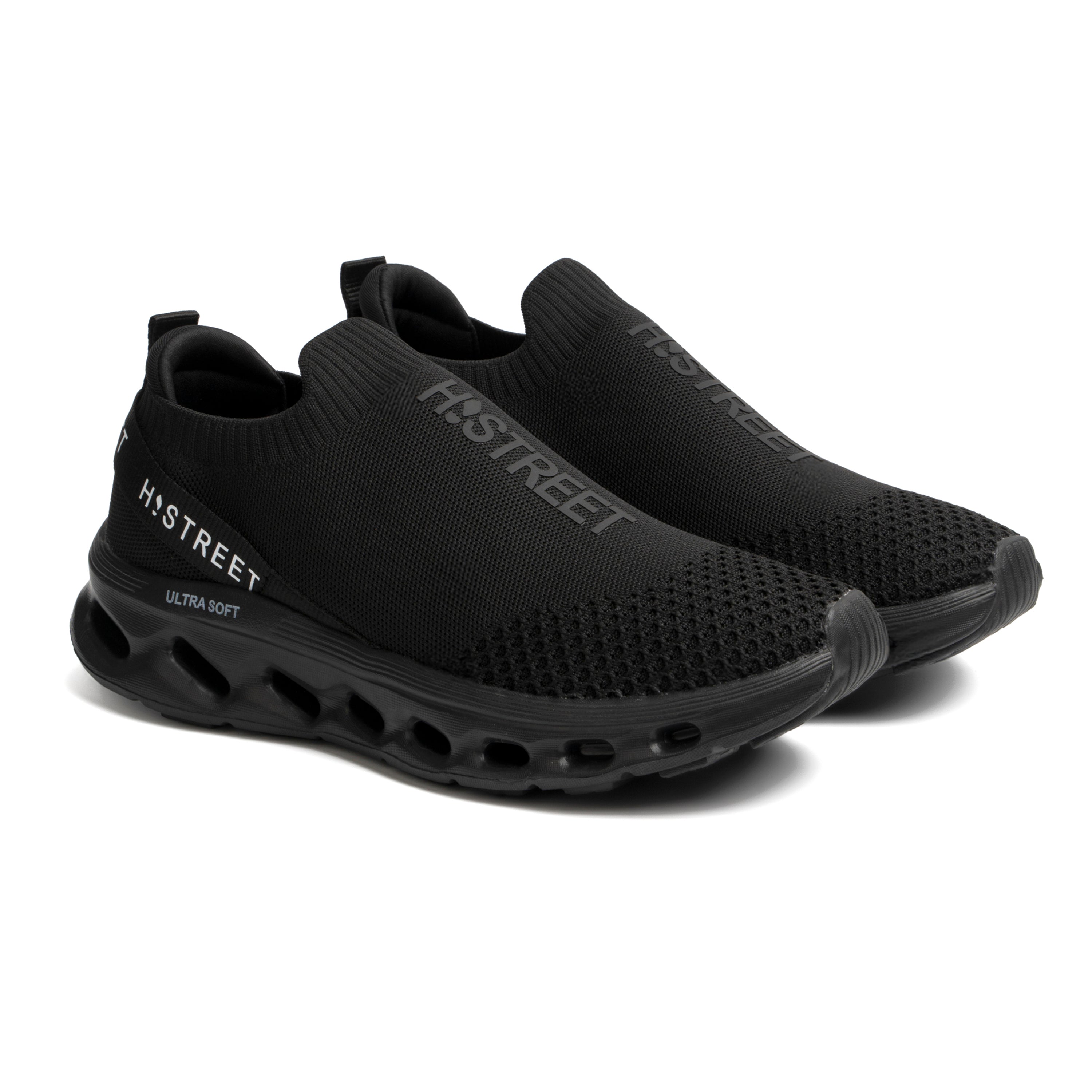 BLACK KNITED SLIP-ONS SHOES