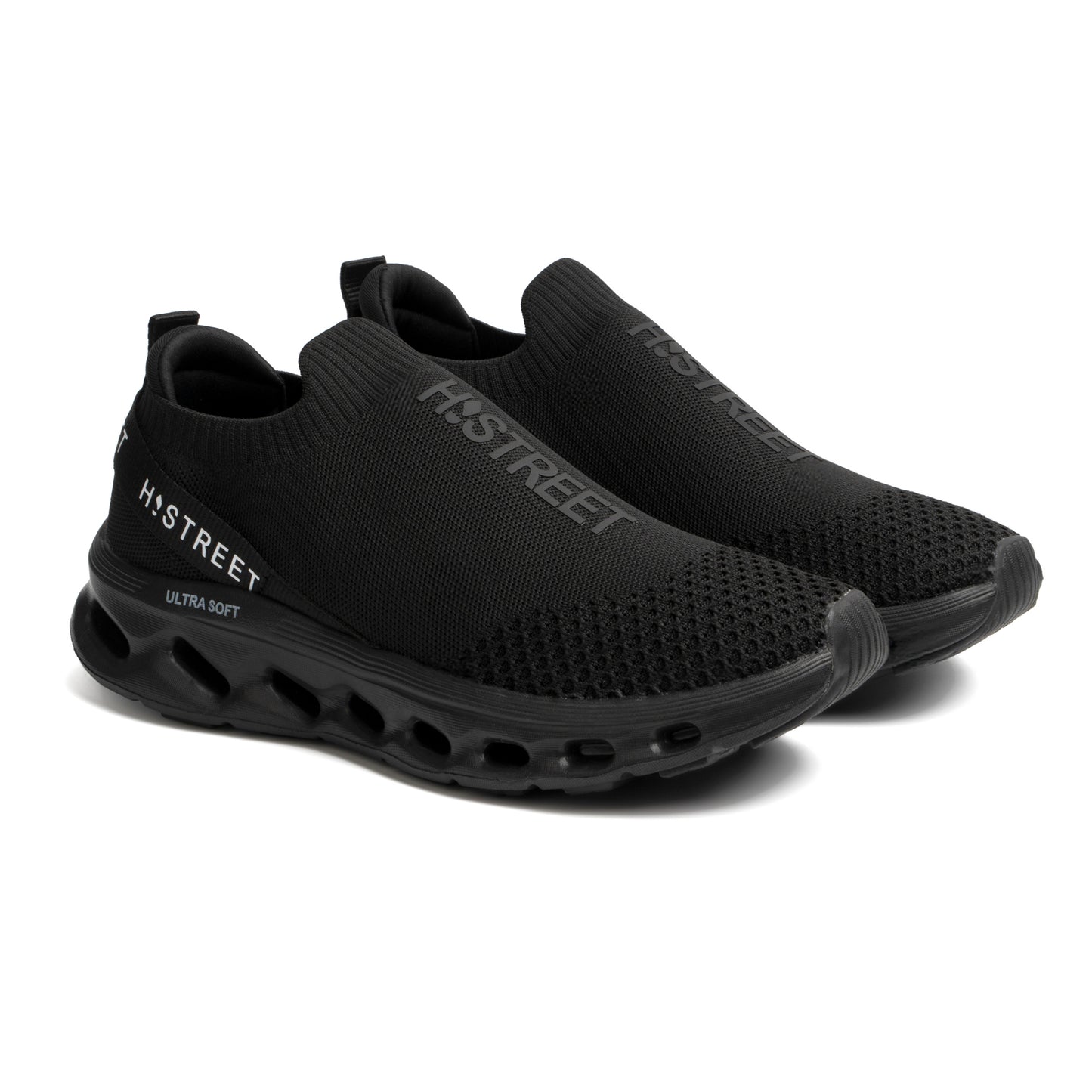 BLACK KNITED SLIP-ONS SHOES