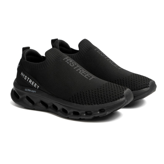 BLACK KNITED SLIP-ONS SHOES