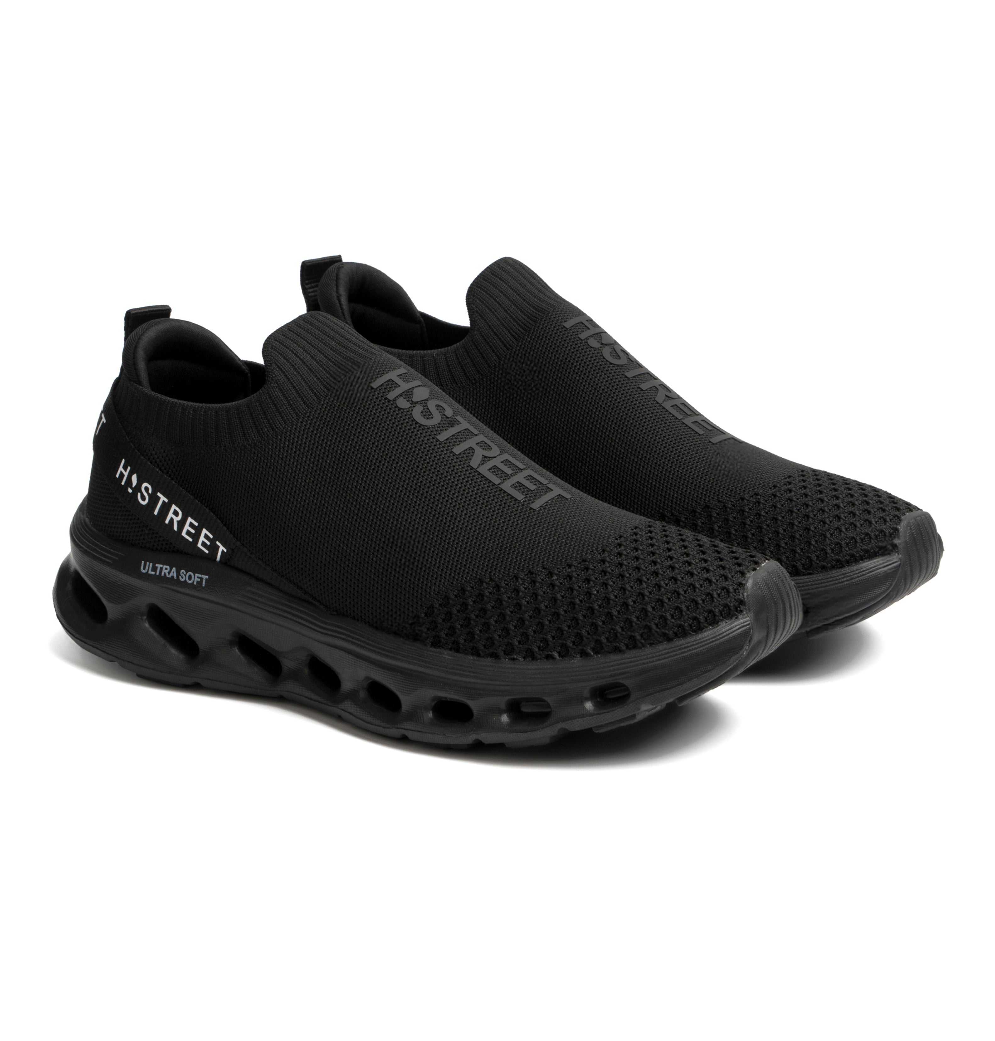 BLACK KNITED SLIP-ONS SHOES