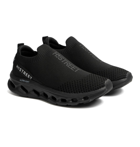 BLACK KNITED SLIP-ONS SHOES