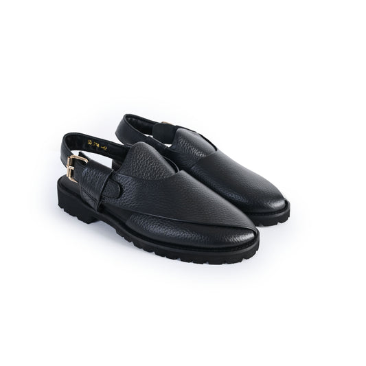 BLACK MILT LEATHER SANDAL