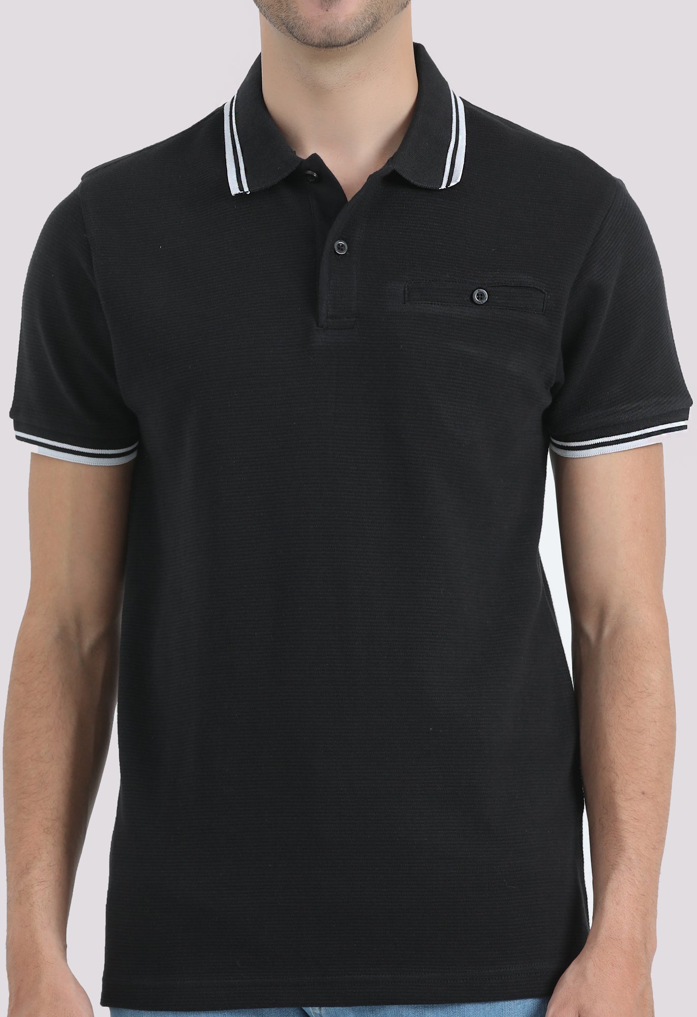 Black Textured Polo Shirt