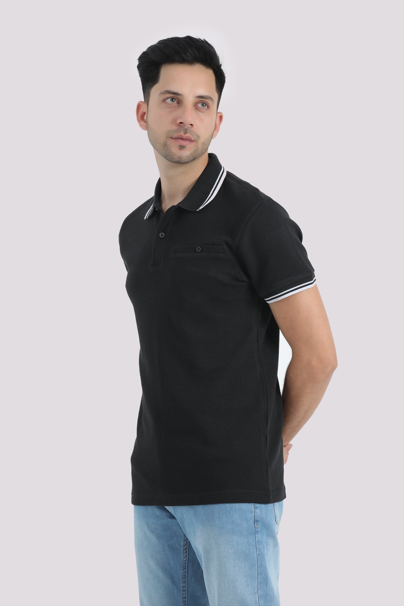 Black Textured Polo Shirt
