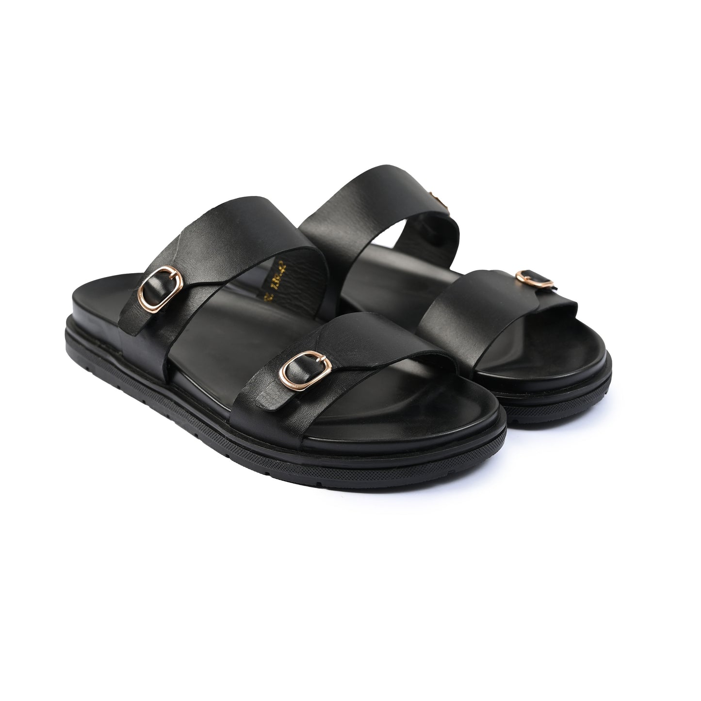 BLACK DOUBLE BUCKLE COMFORT SLIPPER