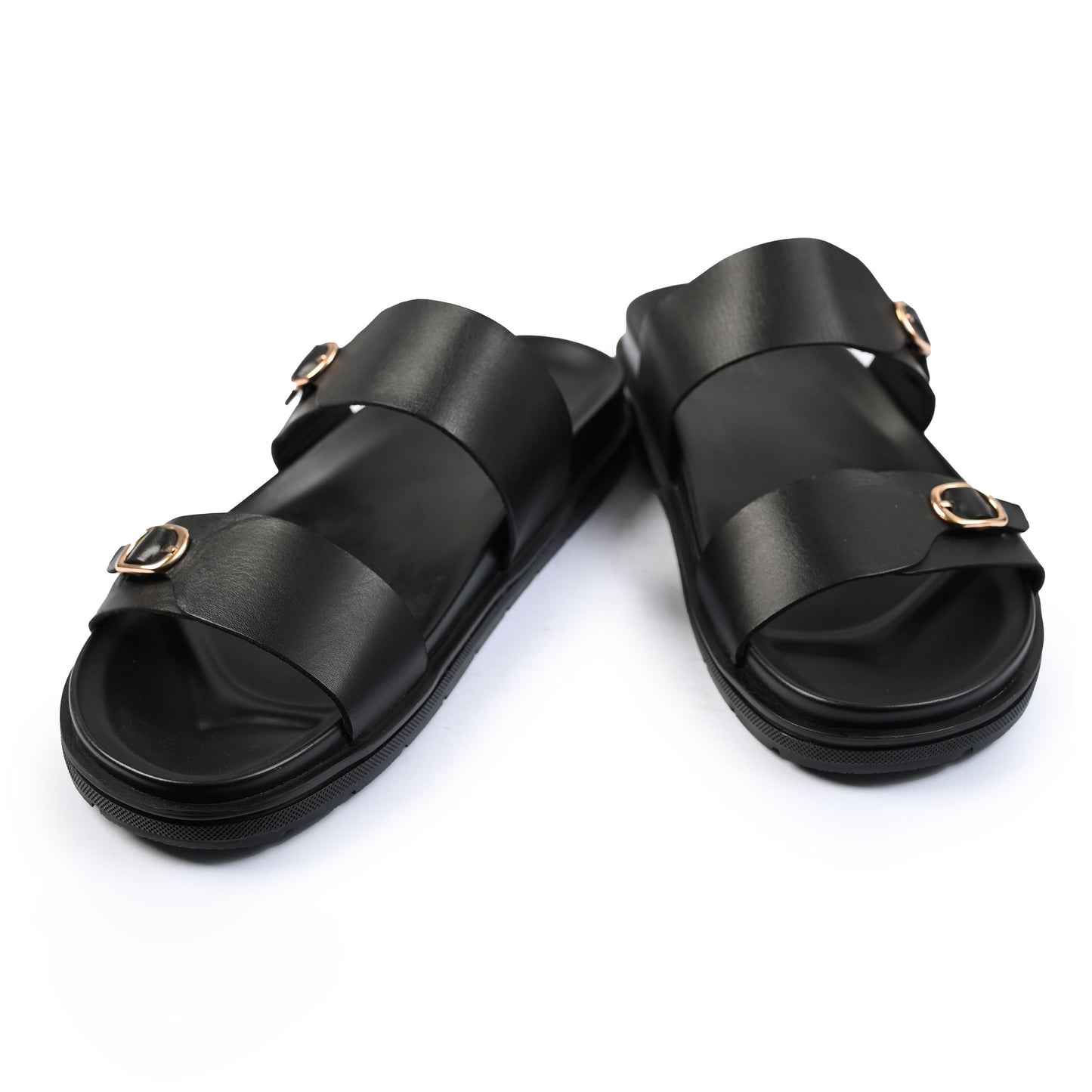 BLACK DOUBLE BUCKLE COMFORT SLIPPER