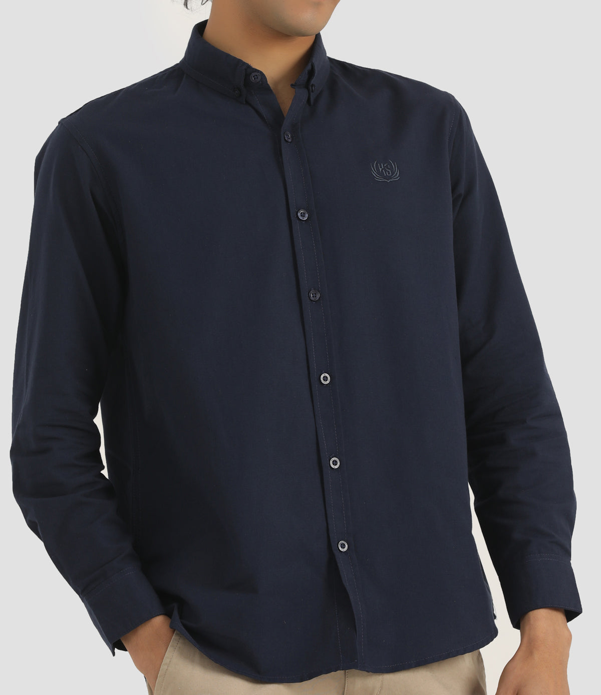 NAVY EMBROIDED LOGO SHIRT