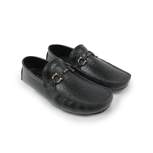 BLACK TEXTURED LEATHER MOCCASINS