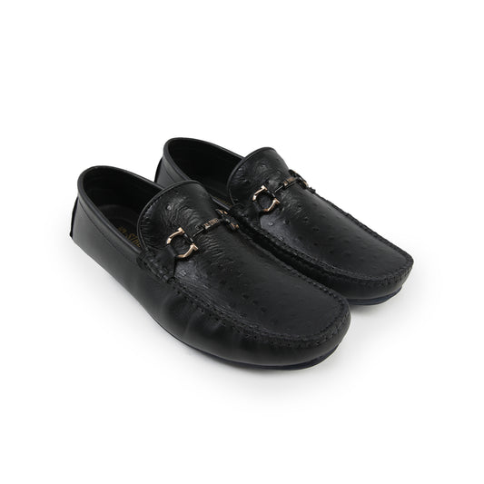 BLACK TEXTURED LEATHER MOCCASINS