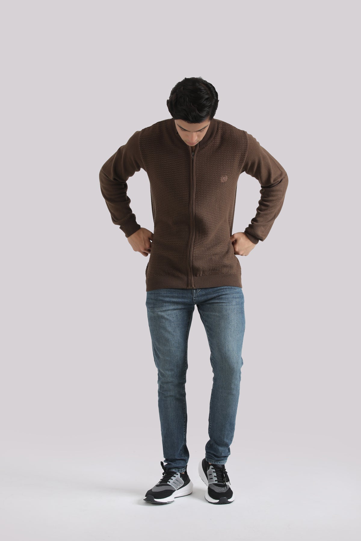 BROWN KNITED ZIPPER CARDIGANS