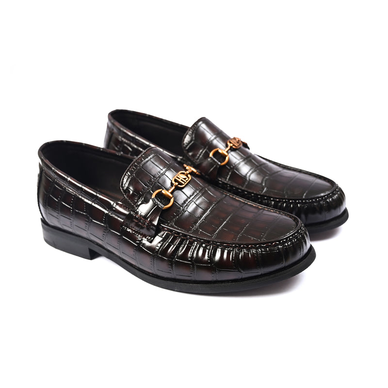 BROWN CROCO TEXTURED SHOES