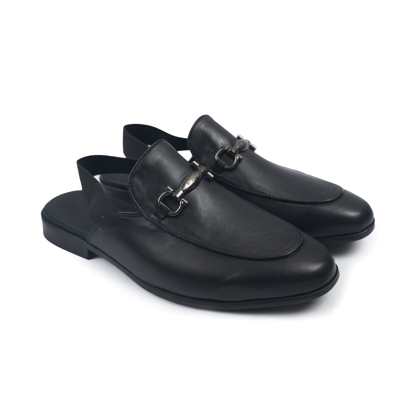 BLACK LEATHER BACKLESS MULE