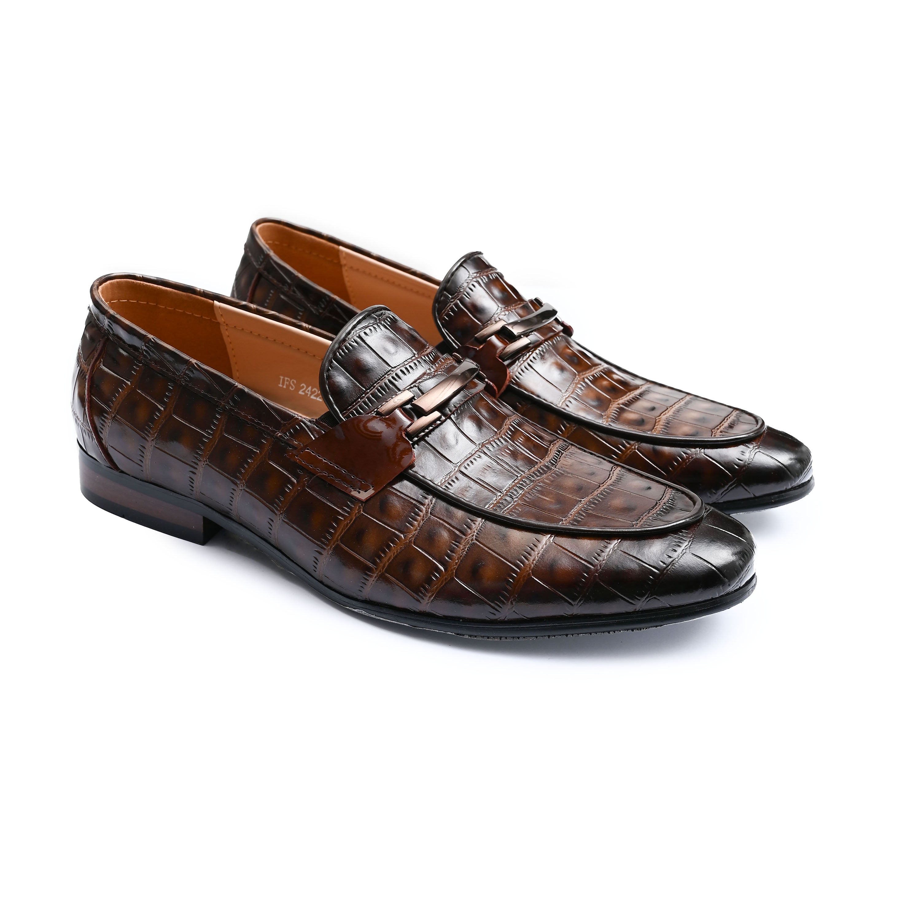 BROWN GATOR TEXTURE SHOES