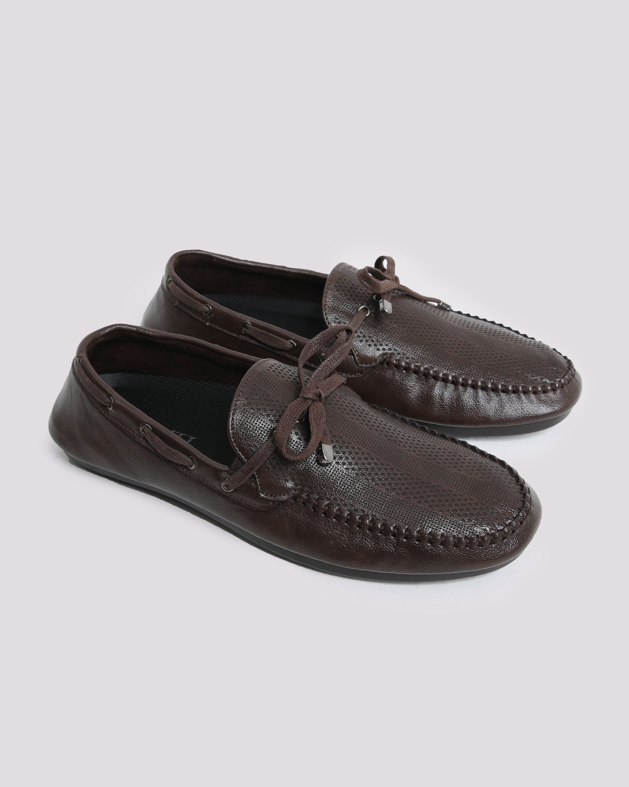 BROWN TEXTURED SOFT MOCCASIN