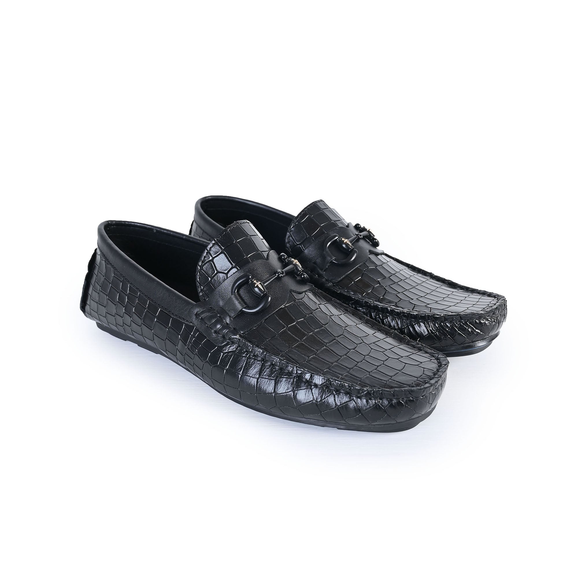 BLACK EMBOSSED LEATHER SHOES