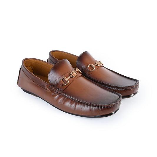 BROWN LEATHER BUCKLE MOCCASIN