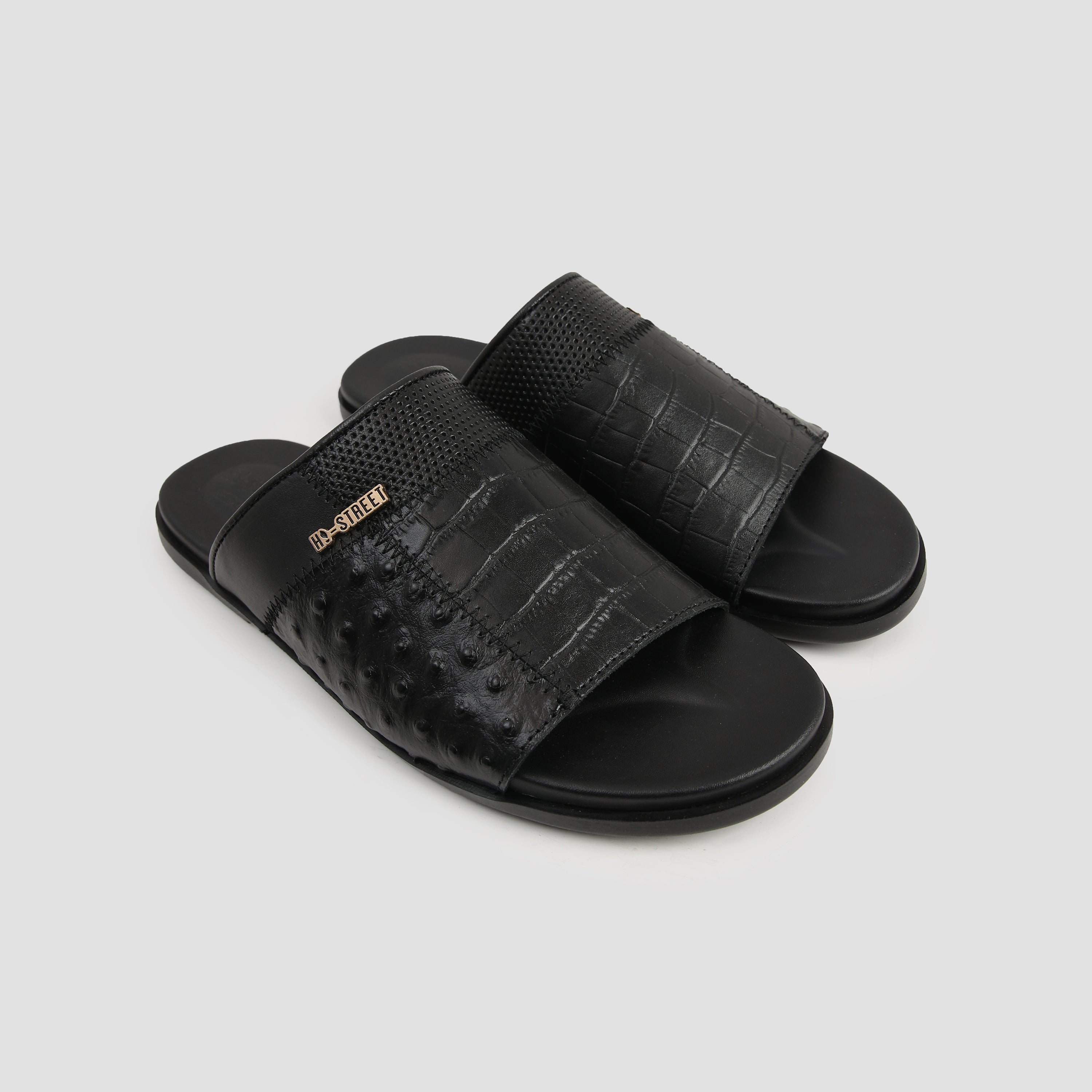 BLACK SPLIT LEATHER SLIPPER