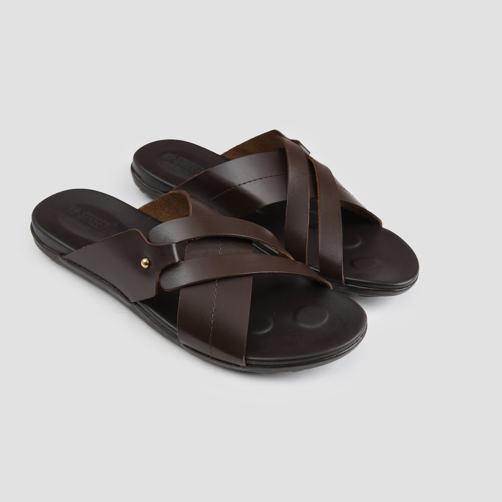 BROWN LEATHER COMFY SLIPPER