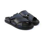 black leather slippers