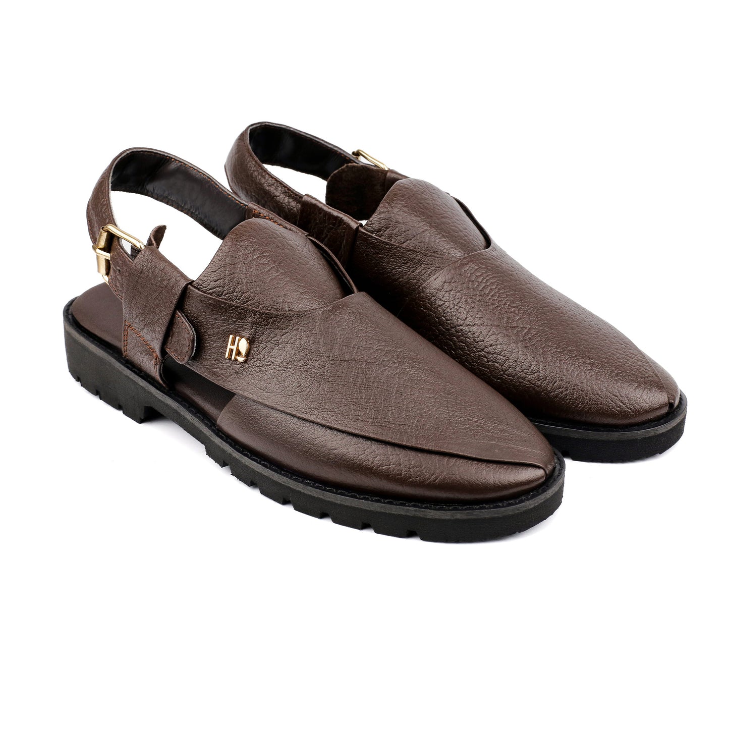 BROWN TEXTURED LEATHER SANDAL