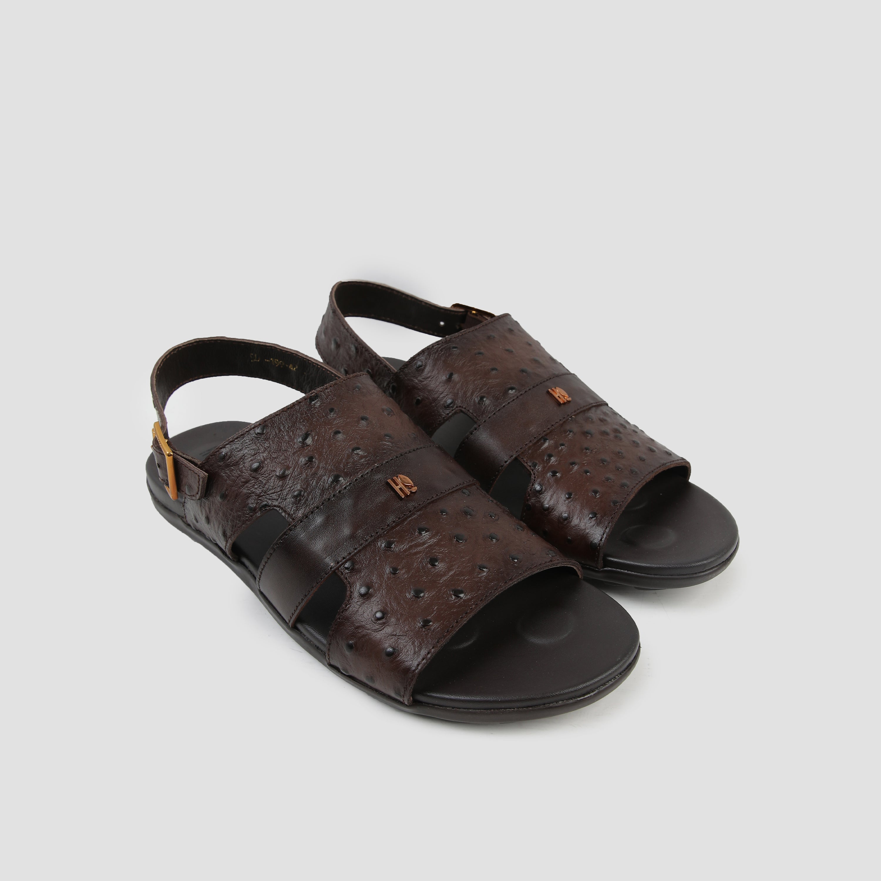 BROWN EMBOSSED LEATHER SANDAL