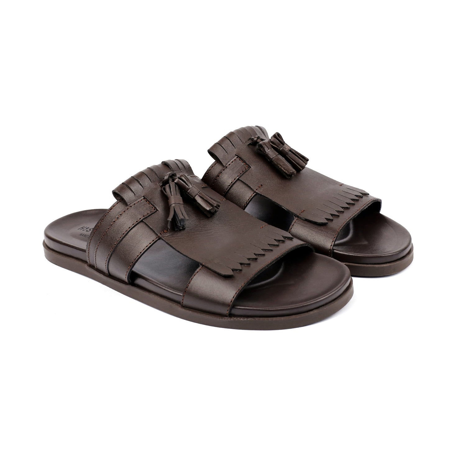 BROWN LEATHER TASSEL SLIPPER