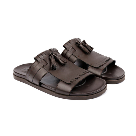 BROWN LEATHER TASSEL SLIPPER