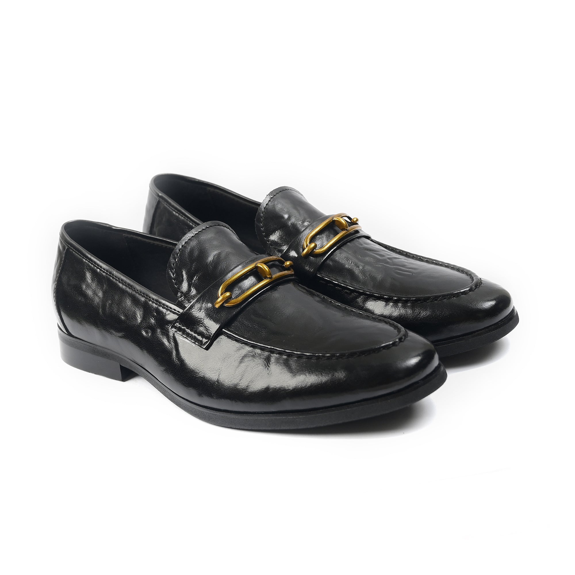 BLACK PATENT BUCKLE SHOES