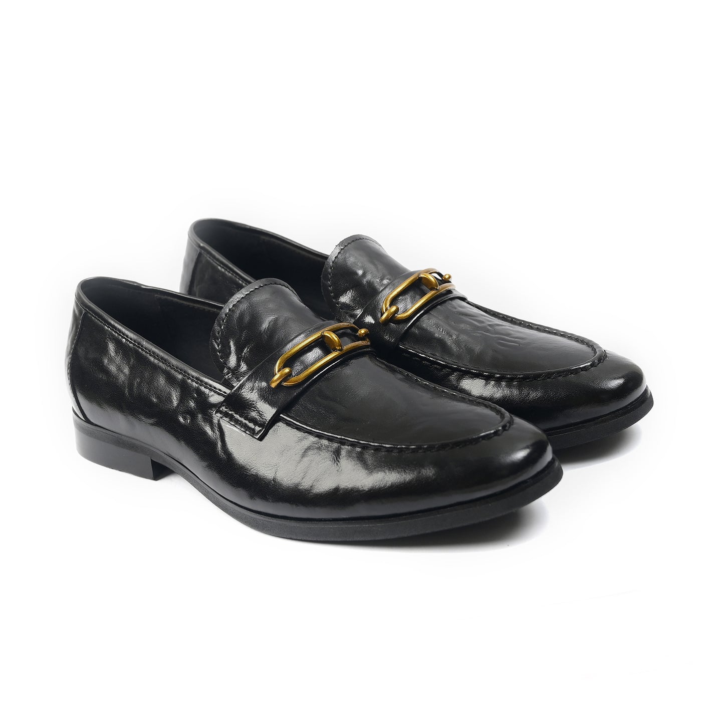 BLACK PATENT BUCKLE SHOES