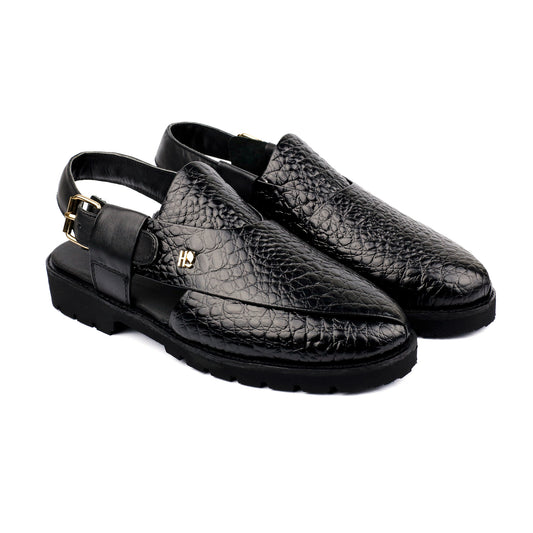 BLACK TEXTURED SANDAL