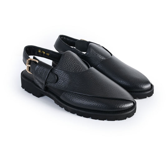 BLACK MILT LEATHER SANDAL