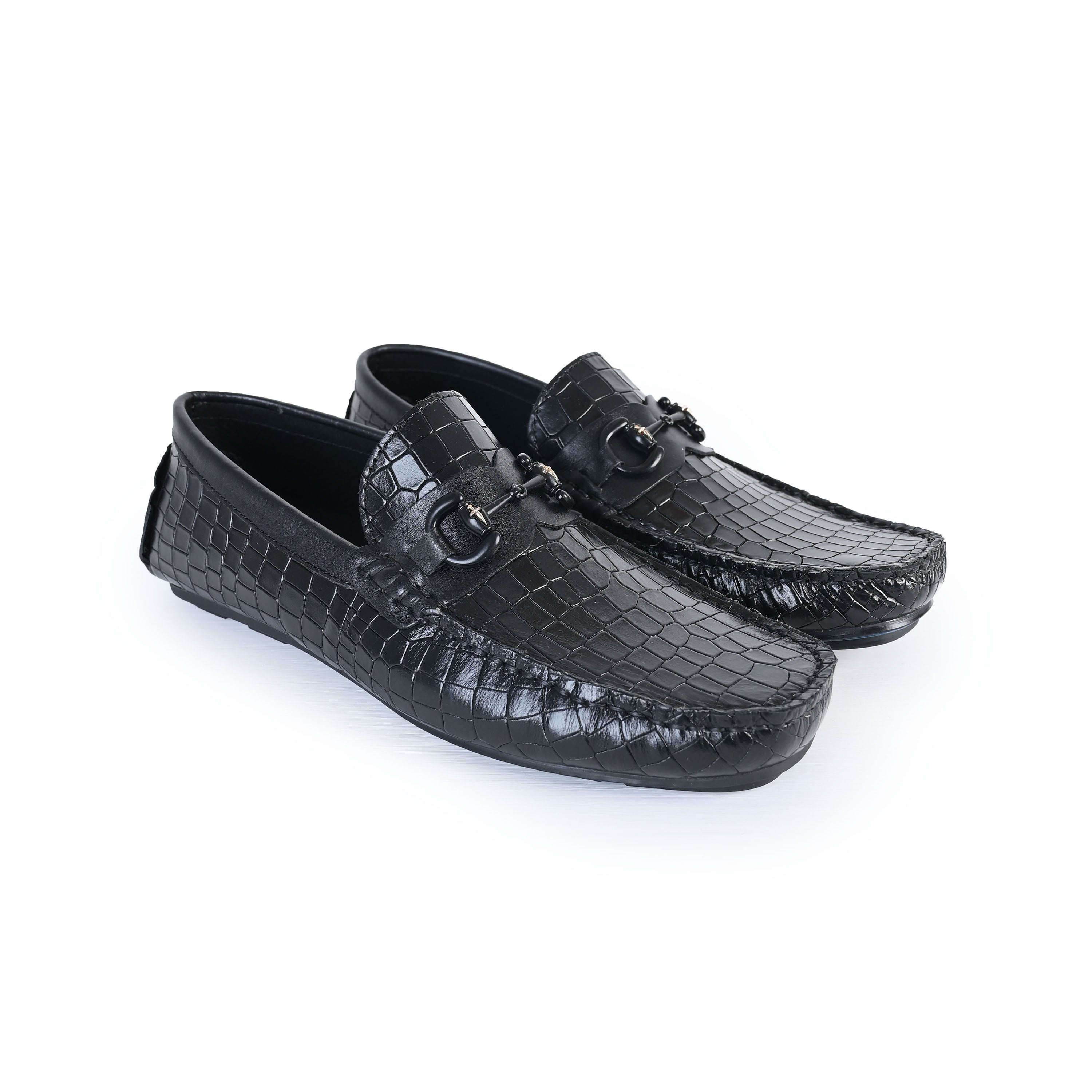 BLACK EMBOSSED LEATHER SHOES